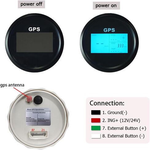 85mm 3 3/8 "عداد السرعة الرقمي GPS MPH KM/H ODO TRIP مع 7 الإضاءة الخلفية 12VDC 24V لسباق شاحنة القوارب للدراجات النارية (Black & Black) in Kuwait