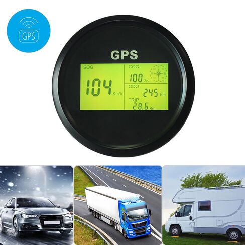 85mm 3 3/8 "عداد السرعة الرقمي GPS MPH KM/H ODO TRIP مع 7 الإضاءة الخلفية 12VDC 24V لسباق شاحنة القوارب للدراجات النارية (Black & Black) in Kuwait