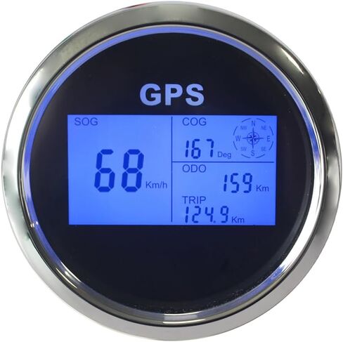 85mm 3 3/8 "عداد السرعة الرقمي GPS MPH KM/H ODO TRIP مع 7 الإضاءة الخلفية 12VDC 24V لسباق شاحنة القوارب للدراجات النارية (Black & Black) in Kuwait