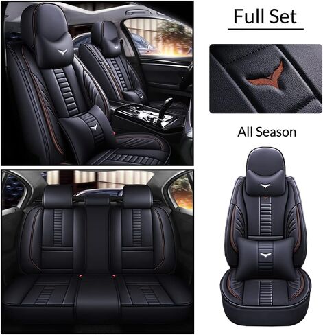 Full Set of Universal Fit Automotive Seat Covers fit for Land Rover Range Rover Sport 2006-2025, PU Leather Automobile Interior Sets with Headrest & Back Pillow Black & Red Line in Saudi Arabia