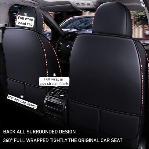 Full Set of Universal Fit Automotive Seat Covers fit for Land Rover Range Rover Sport 2006-2025, PU Leather Automobile Interior Sets with Headrest & Back Pillow Black & Red Line in Saudi Arabia