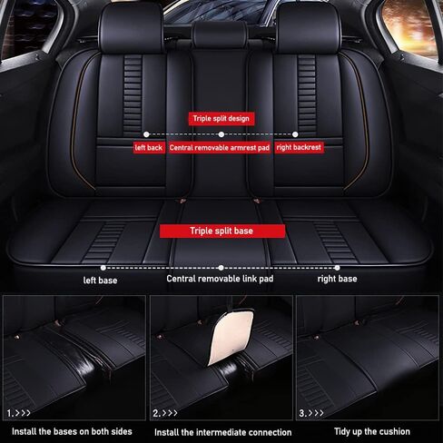 Full Set of Universal Fit Automotive Seat Covers fit for Land Rover Range Rover Sport 2006-2025, PU Leather Automobile Interior Sets with Headrest & Back Pillow Black & Red Line in Saudi Arabia