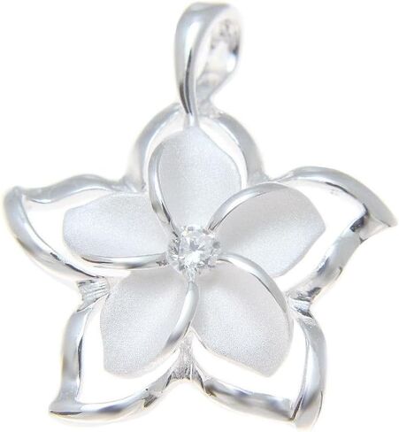 Arthur's Jewelry 925 sterling silver Hawaiian plumeria flower shiny open plumeria outline cz pendant in Saudi Arabia
