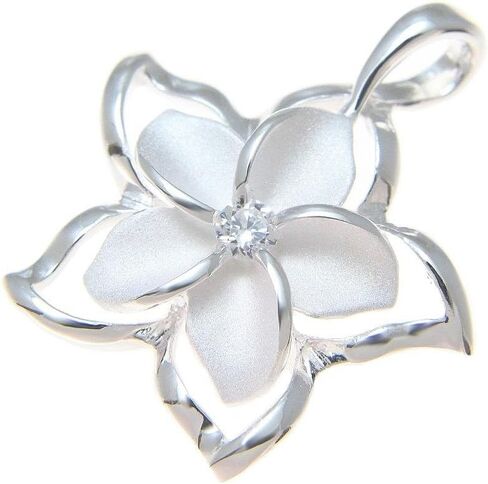 Arthur's Jewelry 925 sterling silver Hawaiian plumeria flower shiny open plumeria outline cz pendant in Saudi Arabia