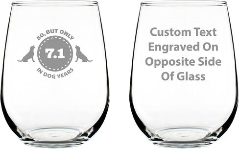 50th Birthday Dog Years - Stemless Wine Glass Gift - Unique Funny Bday Gifts for Women and Men Turning 50 - Large 17 Ounce in Saudi Arabia