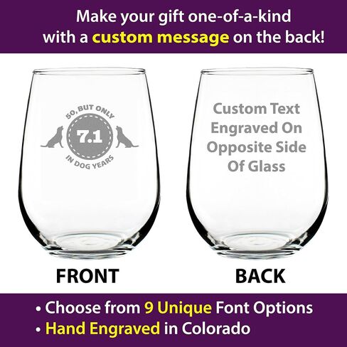 50th Birthday Dog Years - Stemless Wine Glass Gift - Unique Funny Bday Gifts for Women and Men Turning 50 - Large 17 Ounce in Saudi Arabia