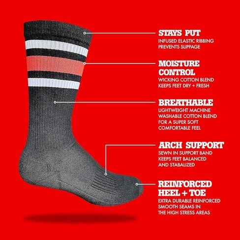 علاج العظام القديم | ONT Performance Crew Socks with Classic Stripes | مثالي للتزلج على الجليد والتزلج على الجليد BMX in Kuwait