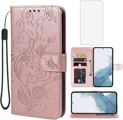 Case for Galaxy S23 Case, Samsung S23 SM-S911U Wallet Case with Tempered Glass Screen Protector, Flower Leather Flip Credit Card Holder Stand Phone Cover Cases for Samsung Galaxy S23 Purple in Kuwait