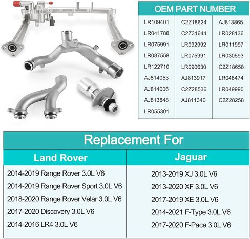 (OEM Part) LR090630 Soolant Mater Mipe System Kit For 2010-2021 Land Rover LR4 Discovery Range Rover Sport Velar ، for Jaguar XF XJ XE F-Type F-Pace LR092992 AJ813917 AJ813865 (فقط مناسب 3.0L) in Saudi Arabia