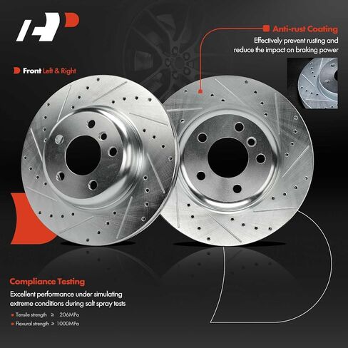 A-Premium 12.99 Inch (330mm) دوارات فرامل القرص المحفورة والاحتوارية المتوافقة مع نماذج BMW المختارة-F10 Series 528i 2011-2016 ، 528i Xdrive 2012-2016 ، مجموعة 2-PC in Saudi Arabia