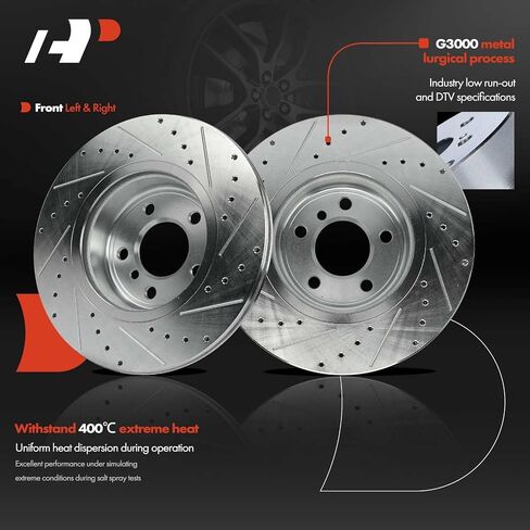 A-Premium 12.99 Inch (330mm) دوارات فرامل القرص المحفورة والاحتوارية المتوافقة مع نماذج BMW المختارة-F10 Series 528i 2011-2016 ، 528i Xdrive 2012-2016 ، مجموعة 2-PC in Saudi Arabia