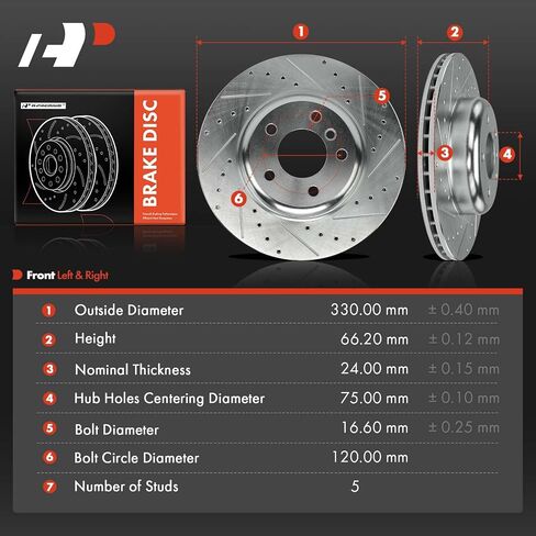 A-Premium 12.99 Inch (330mm) دوارات فرامل القرص المحفورة والاحتوارية المتوافقة مع نماذج BMW المختارة-F10 Series 528i 2011-2016 ، 528i Xdrive 2012-2016 ، مجموعة 2-PC in Saudi Arabia