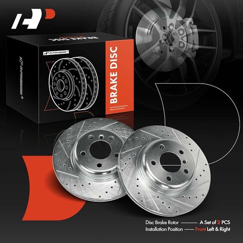 A-Premium 12.99 Inch (330mm) دوارات فرامل القرص المحفورة والاحتوارية المتوافقة مع نماذج BMW المختارة-F10 Series 528i 2011-2016 ، 528i Xdrive 2012-2016 ، مجموعة 2-PC in Saudi Arabia