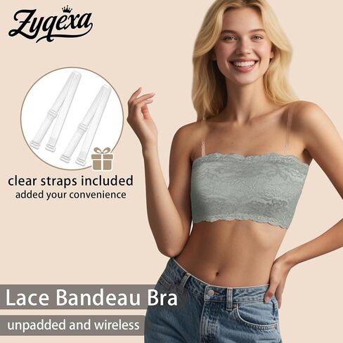 Lace Bandeau Bras for Women - Wireless Tube Bra Strapless Lace Bralette Top Bra Full Coverage No Underwire Floral in Saudi Arabia