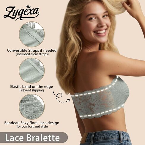 Lace Bandeau Bras for Women - Wireless Tube Bra Strapless Lace Bralette Top Bra Full Coverage No Underwire Floral in Saudi Arabia