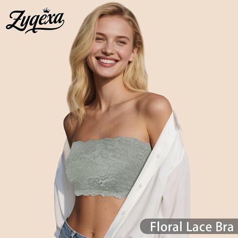 Lace Bandeau Bras for Women - Wireless Tube Bra Strapless Lace Bralette Top Bra Full Coverage No Underwire Floral in Saudi Arabia