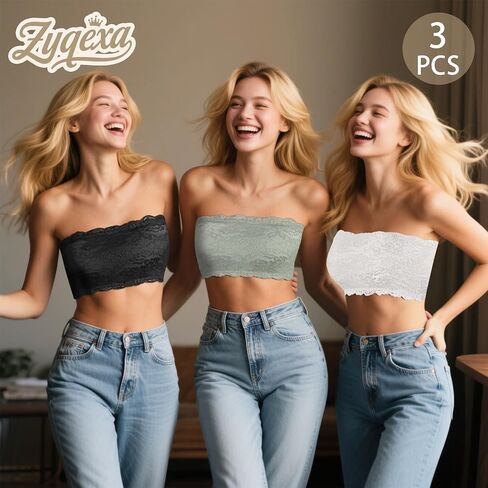 Lace Bandeau Bras for Women - Wireless Tube Bra Strapless Lace Bralette Top Bra Full Coverage No Underwire Floral in Saudi Arabia