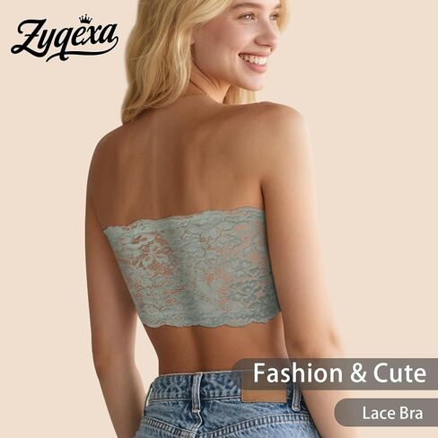 Lace Bandeau Bras for Women - Wireless Tube Bra Strapless Lace Bralette Top Bra Full Coverage No Underwire Floral in Saudi Arabia