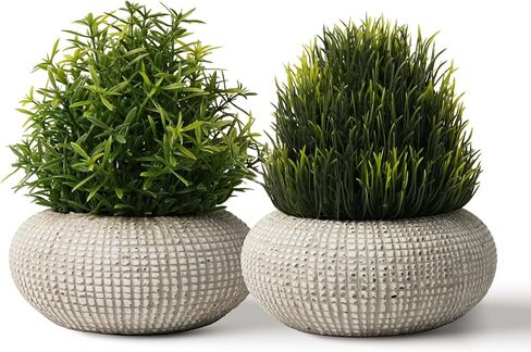 2Pack Small Fake Plants, Artificial Plants Indoor in Cement Planter, Faux Plants Indoor for Home Bathroom Bedroom Kitchen Office Room Decor - Yellowish Green-Rosemary in Kuwait