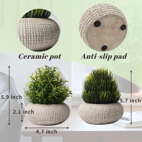 2Pack Small Fake Plants, Artificial Plants Indoor in Cement Planter, Faux Plants Indoor for Home Bathroom Bedroom Kitchen Office Room Decor - Yellowish Green-Rosemary in Kuwait
