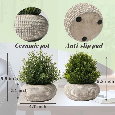 2Pack Small Fake Plants, Artificial Plants Indoor in Cement Planter, Faux Plants Indoor for Home Bathroom Bedroom Kitchen Office Room Decor - Yellowish Green-Rosemary in Kuwait