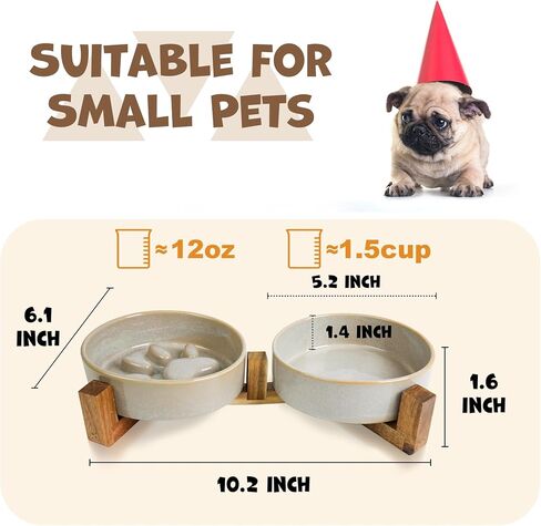 Dog Slow Feeder Ceramic Bowls Set with Stand, Cute Paw Slow Feeding Food Bowl and Water Bowl for Medium Breed, Ceramics Dog Dishes,Non Slip, Brithday Gifts, Grey in Saudi Arabia