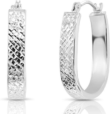 14k White Gold Small U-shaped Oval Hoop Earrings in Saudi Arabia