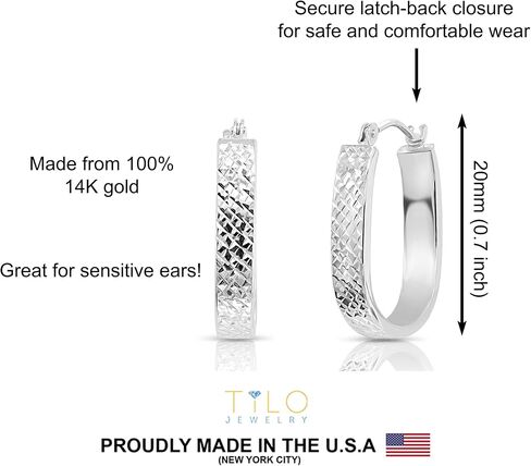 14k White Gold Small U-shaped Oval Hoop Earrings in Saudi Arabia