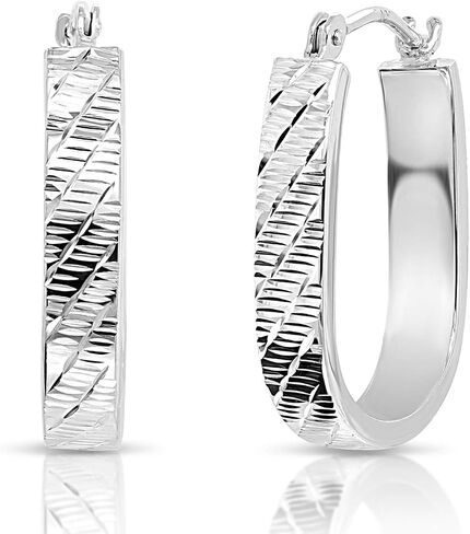 14k White Gold Small U-shaped Oval Hoop Earrings in Saudi Arabia