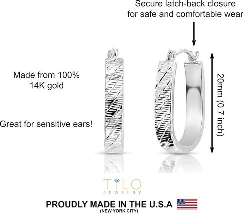 14k White Gold Small U-shaped Oval Hoop Earrings in Saudi Arabia