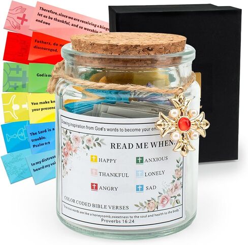 جرة آية الكتاب المقدس من يلسكي، اقرأني عندما جرة آيات الكتاب المقدس، جرة الصلاة المرجعية لآية الكتاب المقدس، 90 بطاقة كتابية، علبة الكتاب المقدس، هدايا تذكارية مسيحية للنساء، هدايا تذكارية مسيحية للتخرج مع صندوق in Kuwait