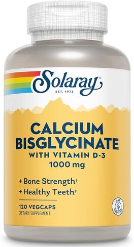 Solaray Calcium Bisglycinate 1000mg with Vitamin D-3, Chelated Calcium Supplement for Bone Strength and Healthy Teeth Support, Enhanced Absorption and Easy to Digest, 30 Servings, 120 VegCaps in Saudi Arabia