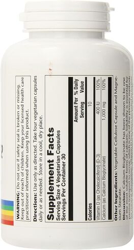 Solaray Calcium Bisglycinate 1000mg with Vitamin D-3, Chelated Calcium Supplement for Bone Strength and Healthy Teeth Support, Enhanced Absorption and Easy to Digest, 30 Servings, 120 VegCaps in Saudi Arabia