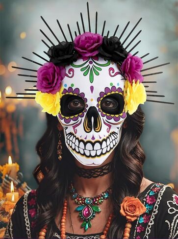 Day of The Dead Masks 3Pcs Skull Full Face Mask for Halloween Cosplay Mexican Masquerade Party Costume in Saudi Arabia
