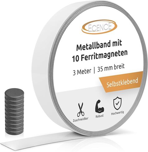 شريط معدني ذاتي اللصق بطول 3 متر من ECENCE مع 10x مغناطيس من الفريت، شريط حديدي، شريط فولاذي، شريط معدني مثالي للملاحظات والصور والمذكرات in Kuwait