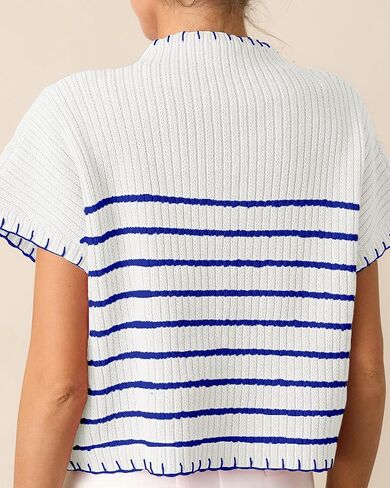 سترة مخططة مخططة قصيرة الأكمام سترة وهمية عنق مضلعة in Kuwait