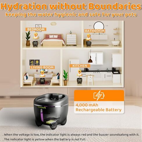 Constant Temperature Cat Water Fountain, Wireless Cat Fountain Battery Operated, 2.5L/84oz Water Fountains for Cats Indoor with Quiet Pump & 4 Filters, Cat Water Dispenser with Motion Sensor in Saudi Arabia
