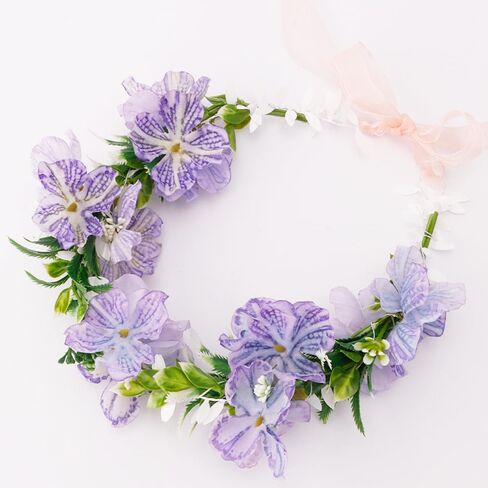 التاج الأهوني للنساء والفتيات الزهور عداد الشعر الزهور Flower Flower Girl Headpiece الزفاف إكسسوارات الشعر - الأرجواني in Kuwait