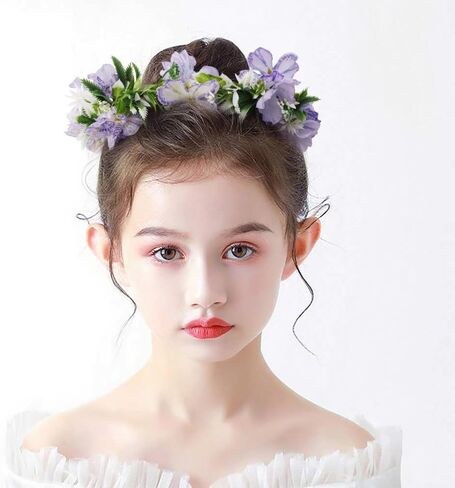 التاج الأهوني للنساء والفتيات الزهور عداد الشعر الزهور Flower Flower Girl Headpiece الزفاف إكسسوارات الشعر - الأرجواني in Kuwait