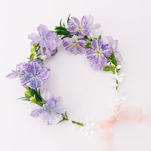 التاج الأهوني للنساء والفتيات الزهور عداد الشعر الزهور Flower Flower Girl Headpiece الزفاف إكسسوارات الشعر - الأرجواني in Kuwait