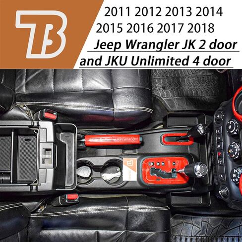 TACOBRO Auto Gear Shift Storage Organizer Tray and JK Center Console Hanging Storage Box for Jeep Wrangler JK JKU 2011-2018, Armrest Box Organizer and JKU Gear Shifter Console Side Tray, ABS in Saudi Arabia