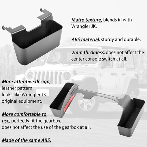 TACOBRO Auto Gear Shift Storage Organizer Tray and JK Center Console Hanging Storage Box for Jeep Wrangler JK JKU 2011-2018, Armrest Box Organizer and JKU Gear Shifter Console Side Tray, ABS in Saudi Arabia