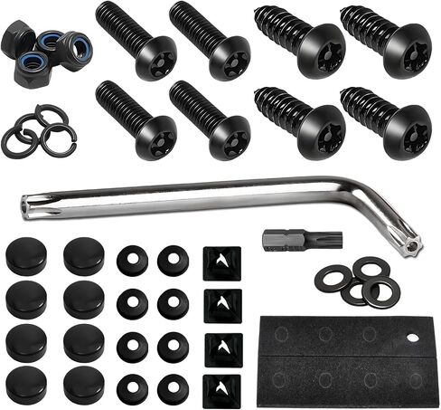 Anti Theft License Plate Screws, 1/4"(M6) Stainless Steel Bolts Fasteners Car Tag Mounting Hardware Kit, Rustproof Security Screws Caps Cover for Front Rear Frame Holder (Black) in Saudi Arabia
