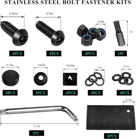 Anti Theft License Plate Screws, 1/4"(M6) Stainless Steel Bolts Fasteners Car Tag Mounting Hardware Kit, Rustproof Security Screws Caps Cover for Front Rear Frame Holder (Black) in Saudi Arabia