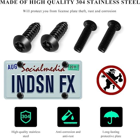 Anti Theft License Plate Screws, 1/4"(M6) Stainless Steel Bolts Fasteners Car Tag Mounting Hardware Kit, Rustproof Security Screws Caps Cover for Front Rear Frame Holder (Black) in Saudi Arabia