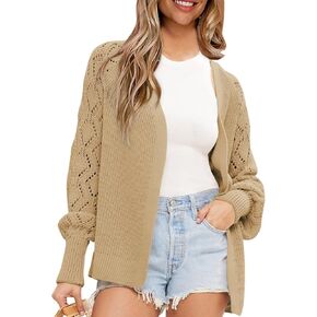 Astylish Womens Open Front Cardigan Hollow Out Crochet Long Sleeve Knit Sweater Coat in Kuwait