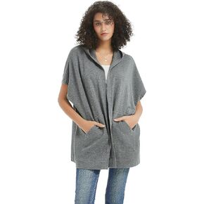 Womens Short Sleeve Cardigan Lightweight Summer Casual Open Front Hoodie Top with Pockets