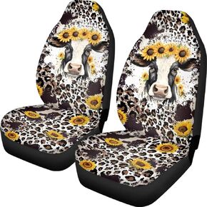 POLERO Abstract Cow Print Car Seat Covers Front Seat Only 2 Pack Auto Bucket Seats Protector Accessories for Vehicles Truck SUV