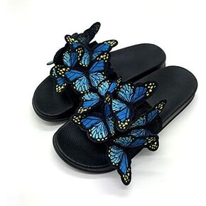 Women's Summer Flat Slide Sandals,Fashion Butterfly Sandals Summer Comfy Anti-Slip Open Toe Beach Slippers