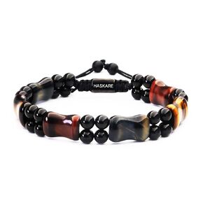 Healing Crystals Tiger Eye Bracelets for men, HASKARE Mens Bracelet Beads Protection Crystal Tigers Eye Bracelet, Genuine Stone Bead Bracelet Anxiety Relief Drawstring Flatbead Bracelet Gift for Him